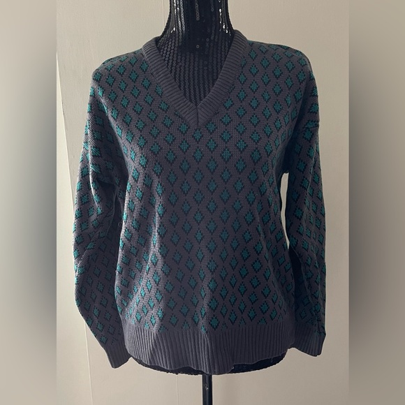 Vintage Pierre Cardin Purple & Green Diamond Print Sweater Size Medium - Picture 1 of 9